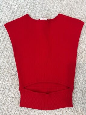 Wilfred Bright Red Ribbed Cropped Cap-Sleeve Top